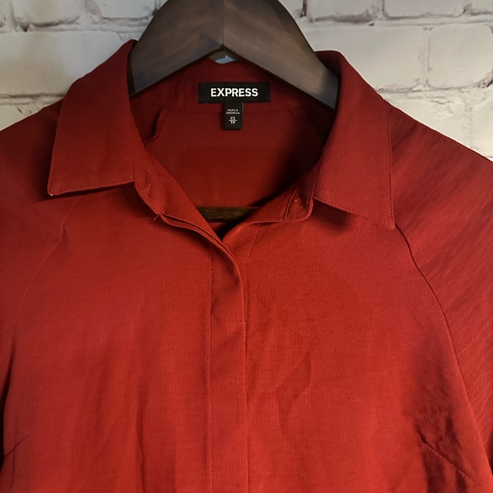 Express Button Down Dark Red Blouse - image 3